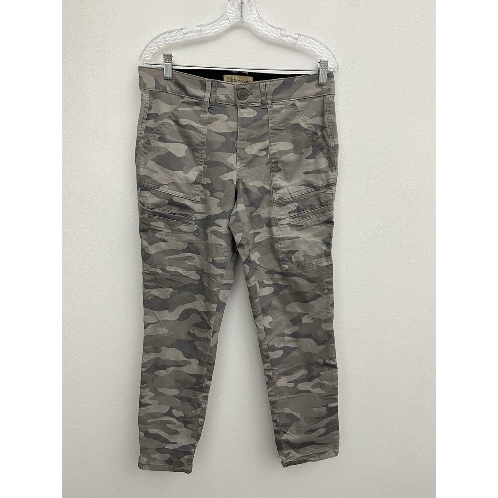 Democracy Ab Technology Pants Womens 10 Gray Camo Tapered Slimming Comfort